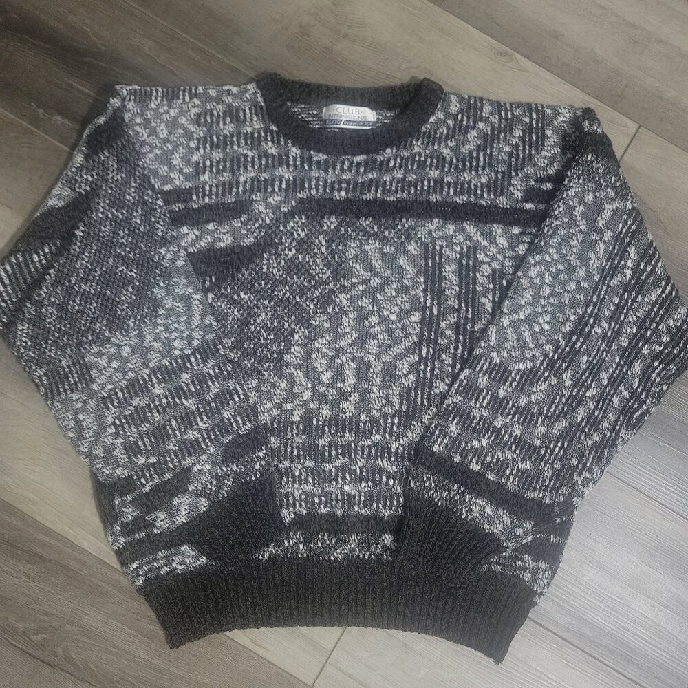 Vintage 90s Club International Abstract Geometric Sweater XL Oversized Retro